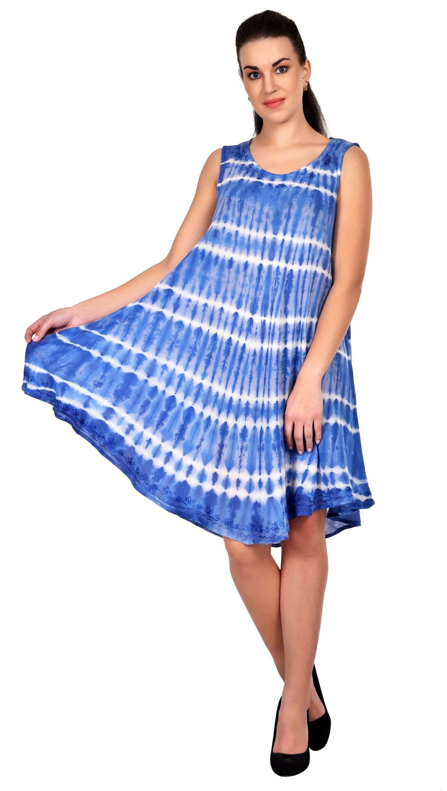 Horizontal Tie Dye Sleeveless Umbrella Dress 19326