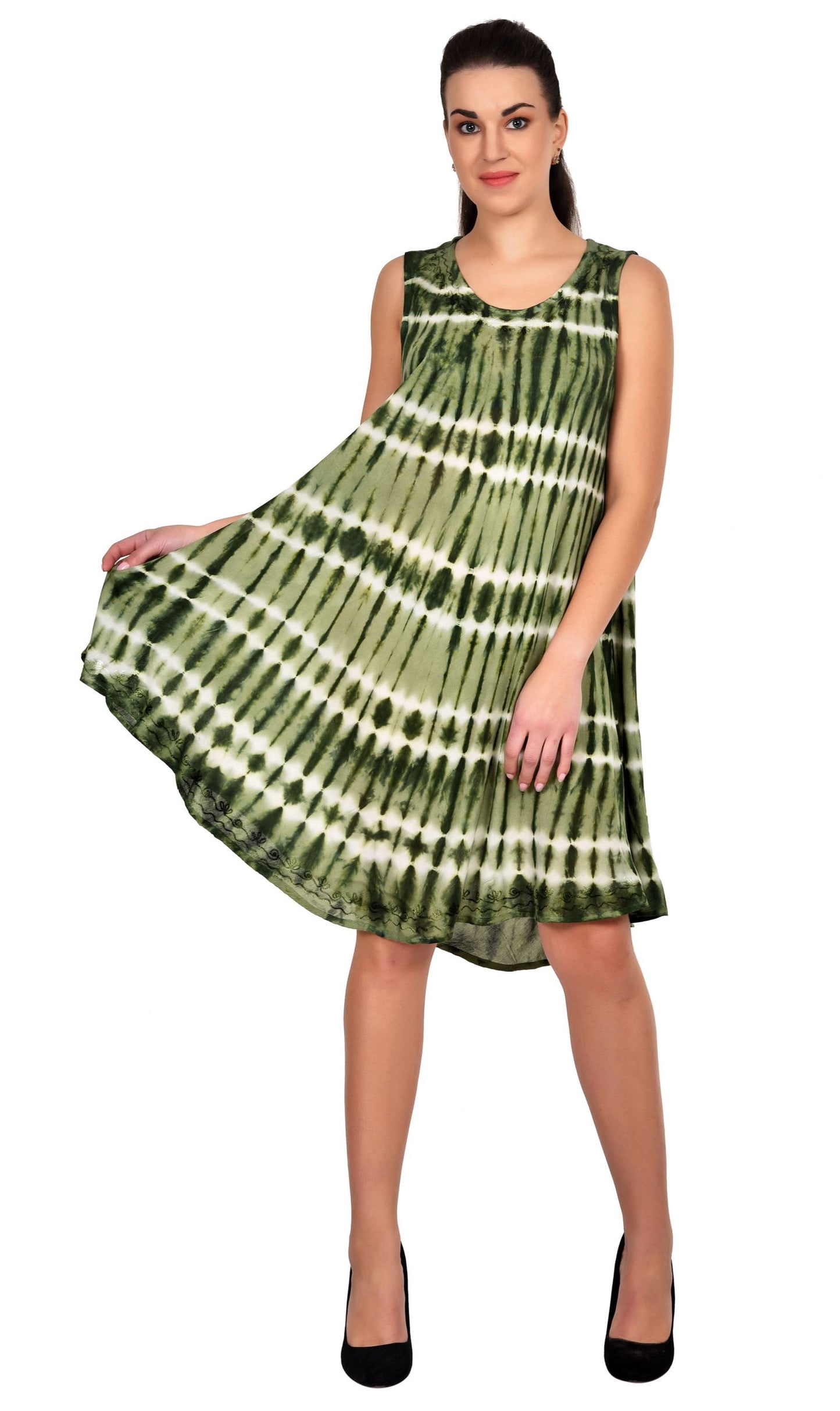 Horizontal Tie Dye Sleeveless Umbrella Dress 19326