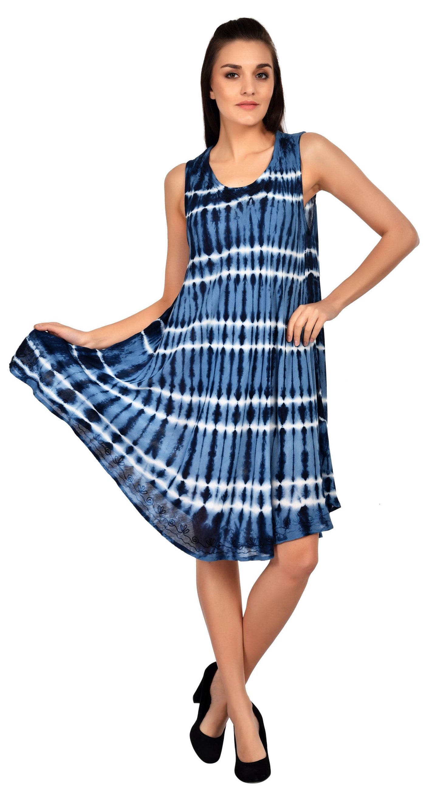 Horizontal Tie Dye Sleeveless Umbrella Dress 19326