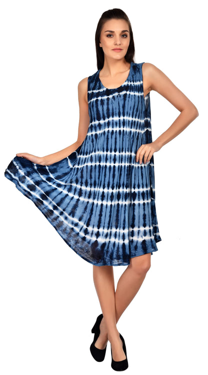 Horizontal Tie Dye Sleeveless Umbrella Dress 19326