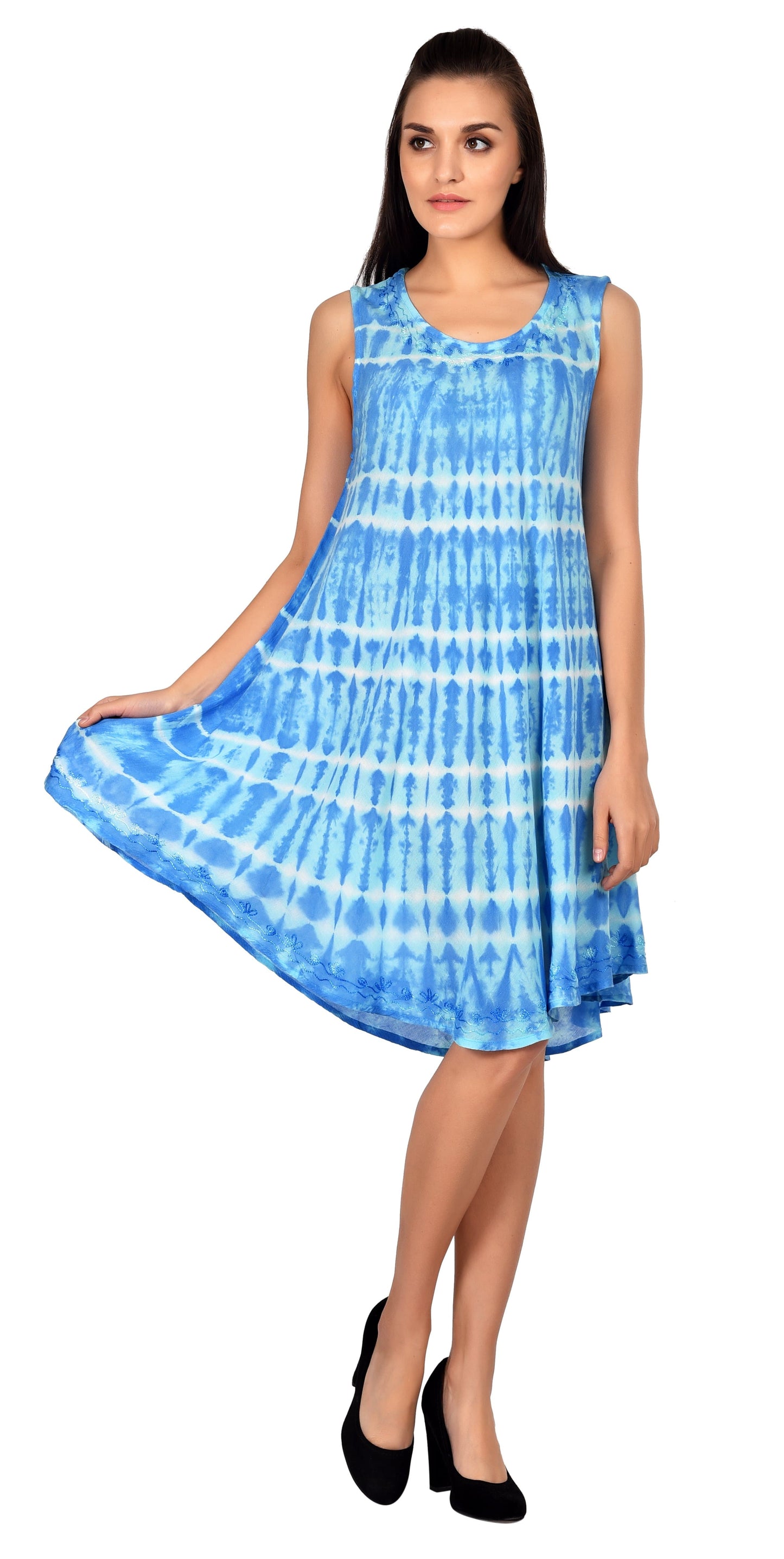Horizontal Tie Dye Sleeveless Umbrella Dress 19326