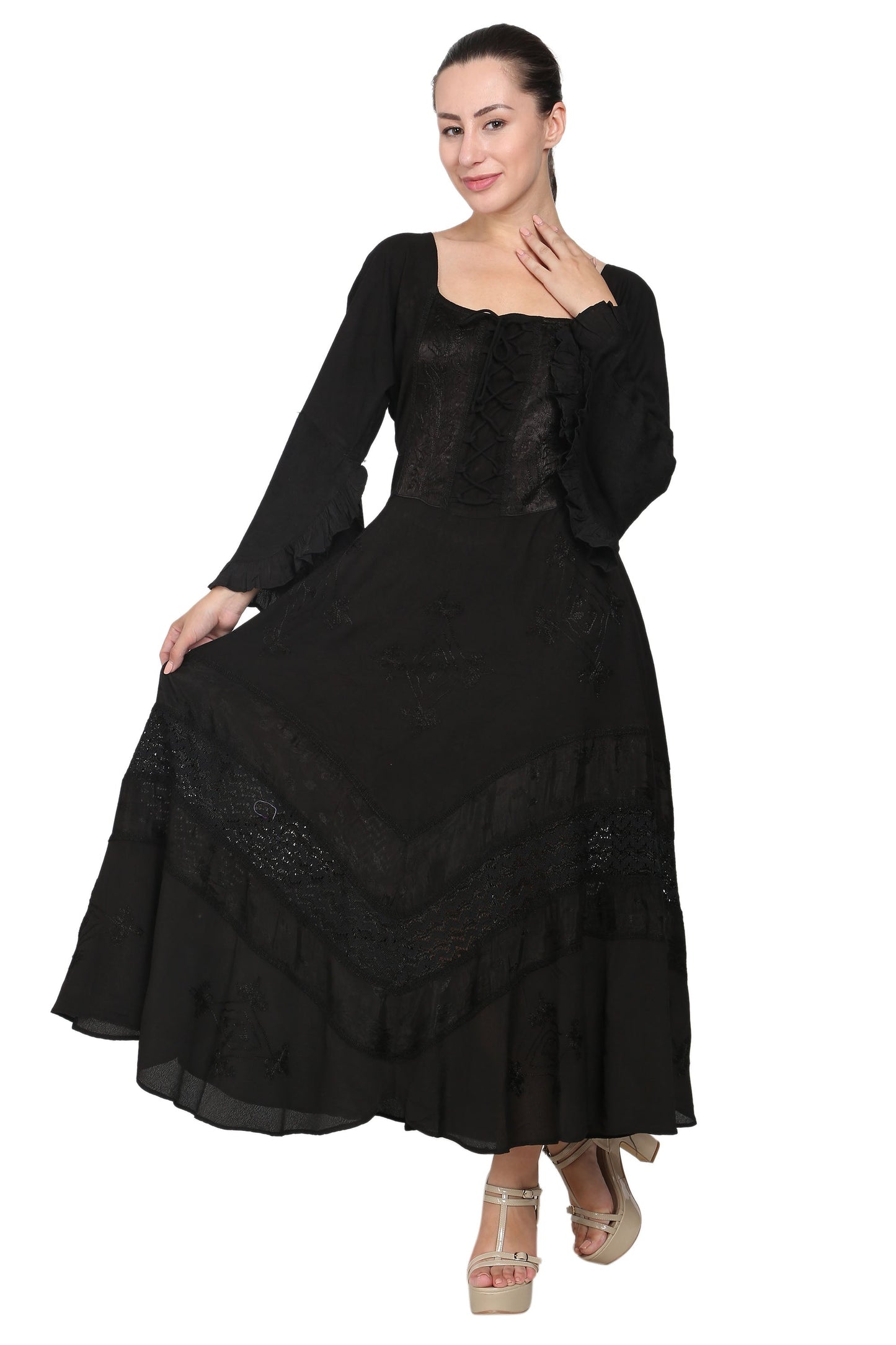 Long Sleeve Acid Wash Corset Dress 15223