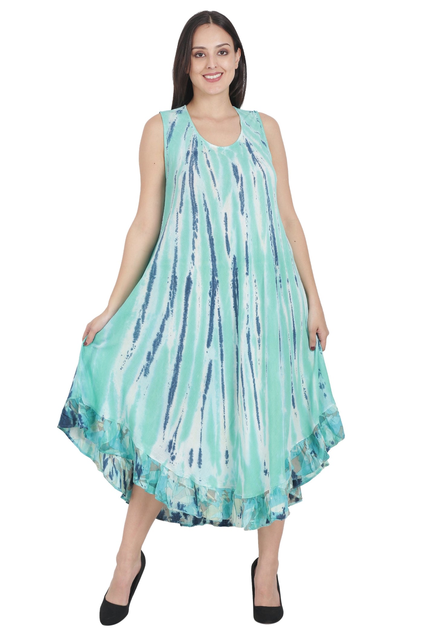 Long Sleeveless Tie Dye A-Line Dress Printed Hem - Advance Apparels Inc