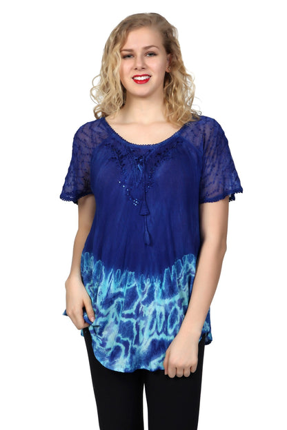 Oceanic Tie Dye Cap Sleeve Blouse 17783