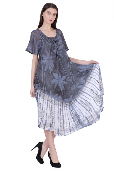 Palm Tree Block Print Tie Dye Dress 18603