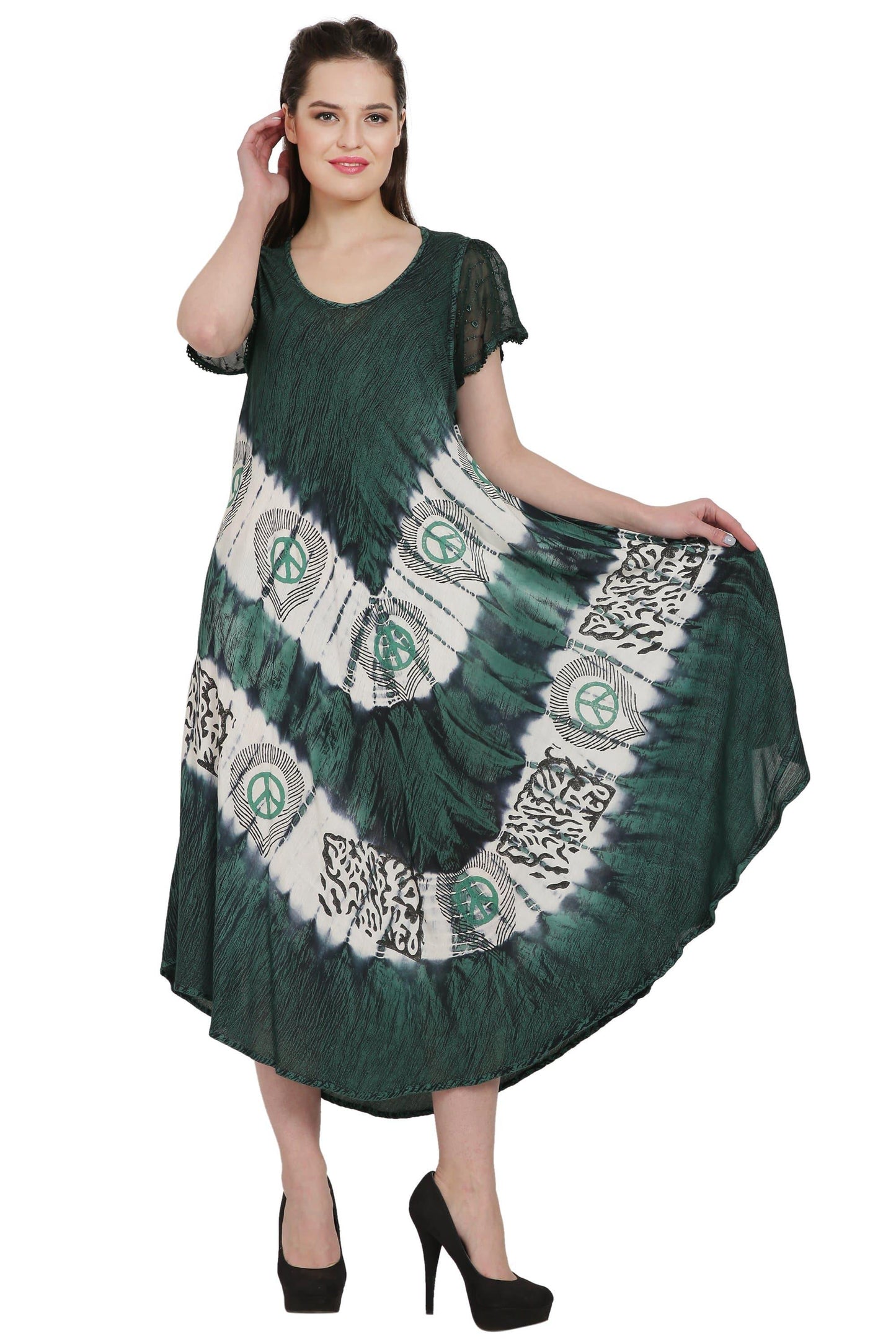 Peace Batik Block Print Tie Dye Trapeze Dress UDS52-2439