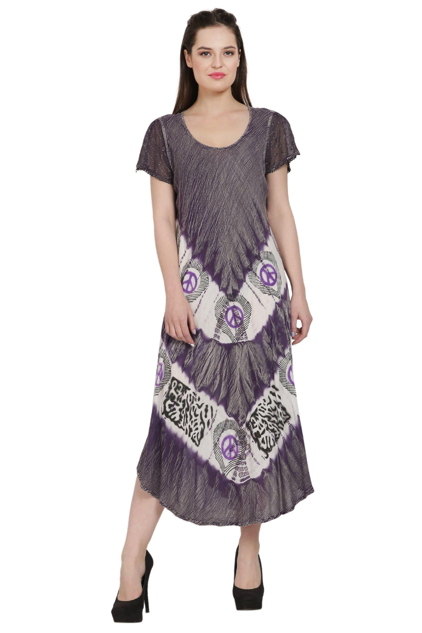 Peace Batik Block Print Tie Dye Trapeze Dress UDS52-2439