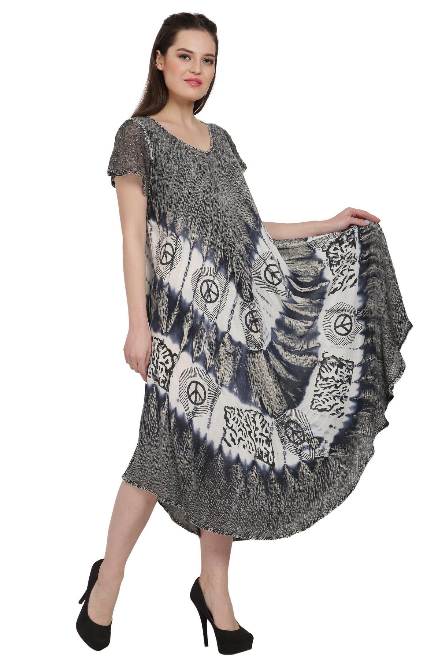 Peace Batik Block Print Tie Dye Trapeze Dress UDS52-2439