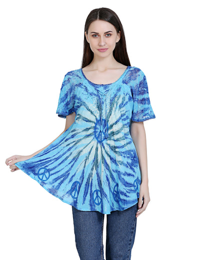 Peace Sign Tie Dye Cap Sleeve Blouse 19216 - Advance Apparels Inc