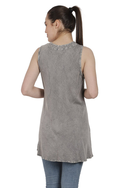 Sleeveless Renaissance Blouse Acid Wash AT-2091 - Advance Apparels Inc