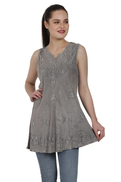 Sleeveless Renaissance Blouse Acid Wash AT-2091 - Advance Apparels Inc