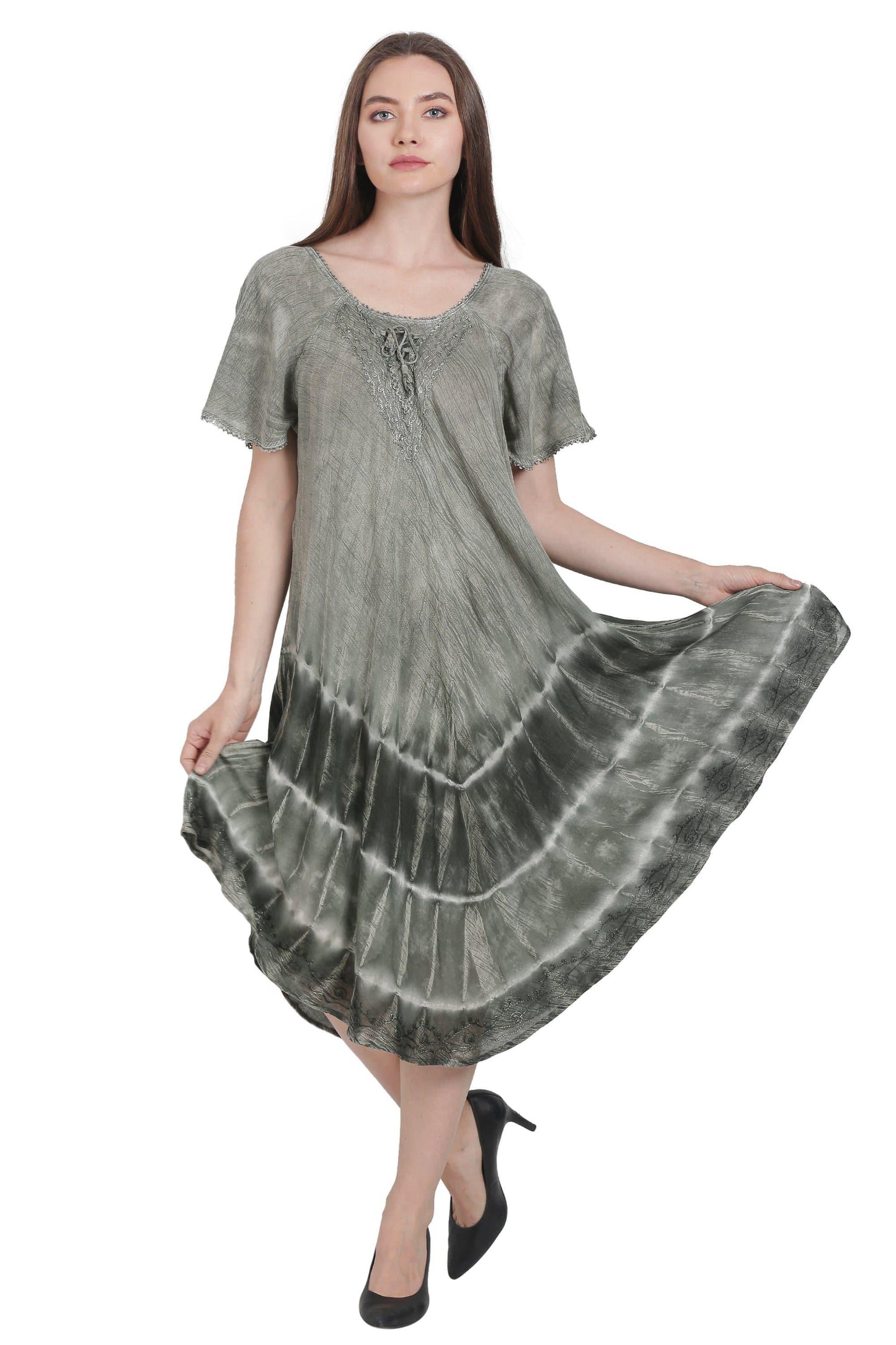 Subdued Tie Dye Trapeze Dress w/ Sleeves UDS48-2402