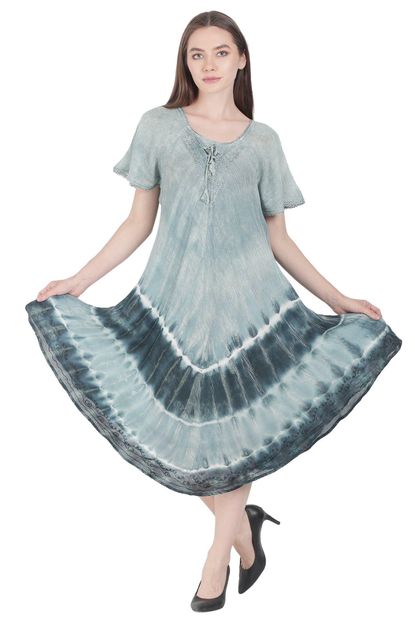Subdued Tie Dye Trapeze Dress w/ Sleeves UDS48-2402