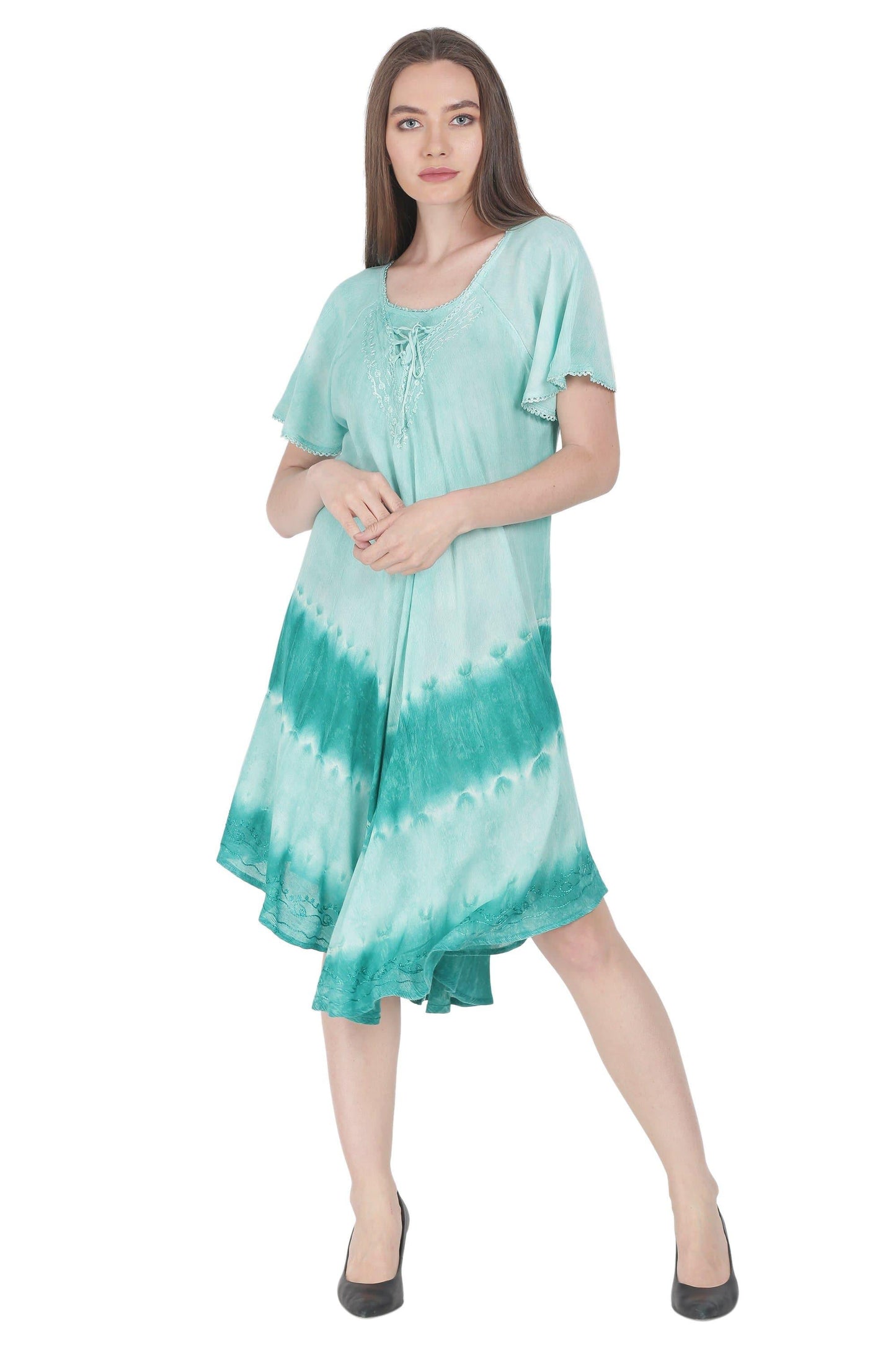 Subdued Tie Dye Trapeze Dress w/ Sleeves UDS48-2402