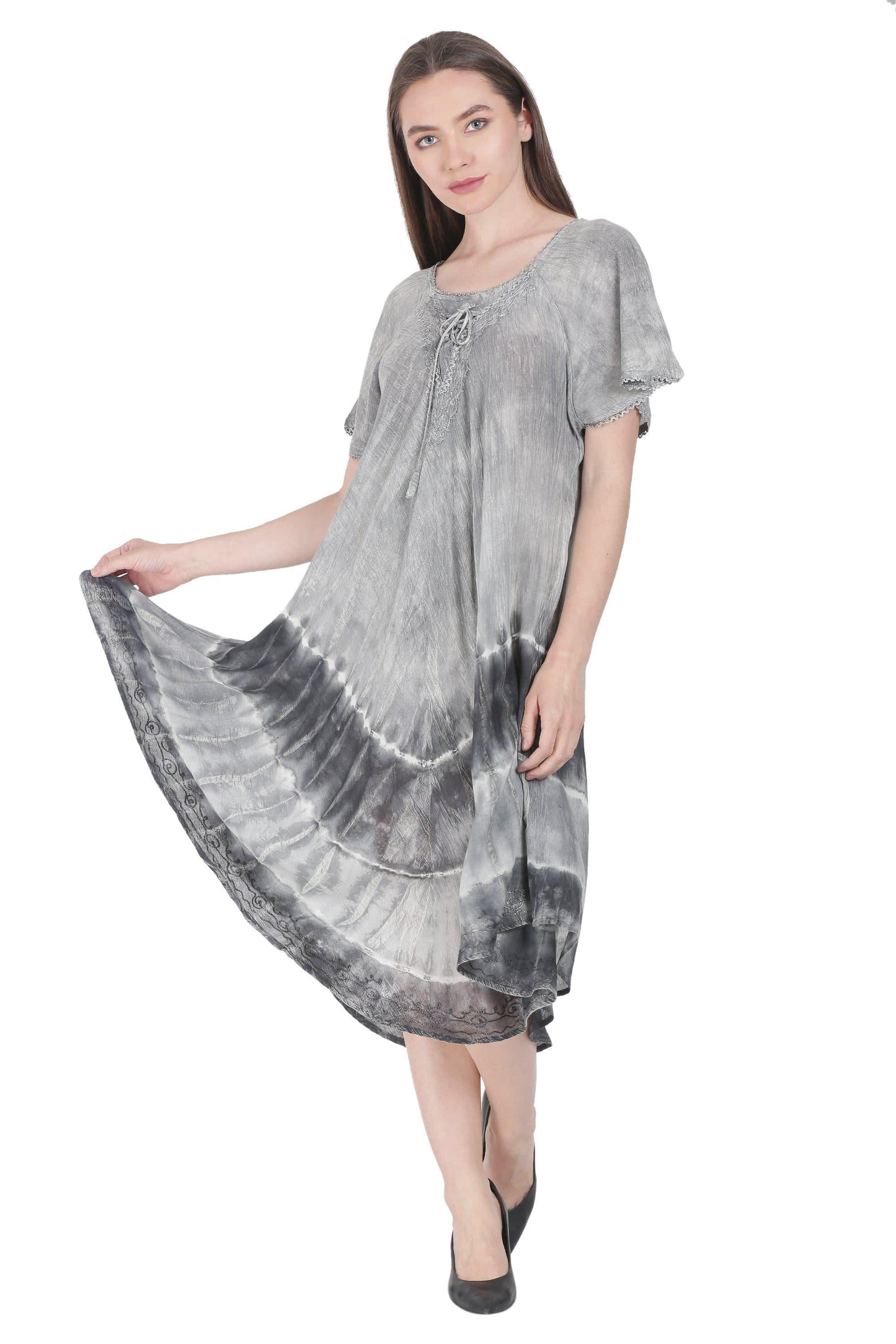 Subdued Tie Dye Trapeze Dress w/ Sleeves UDS48-2402