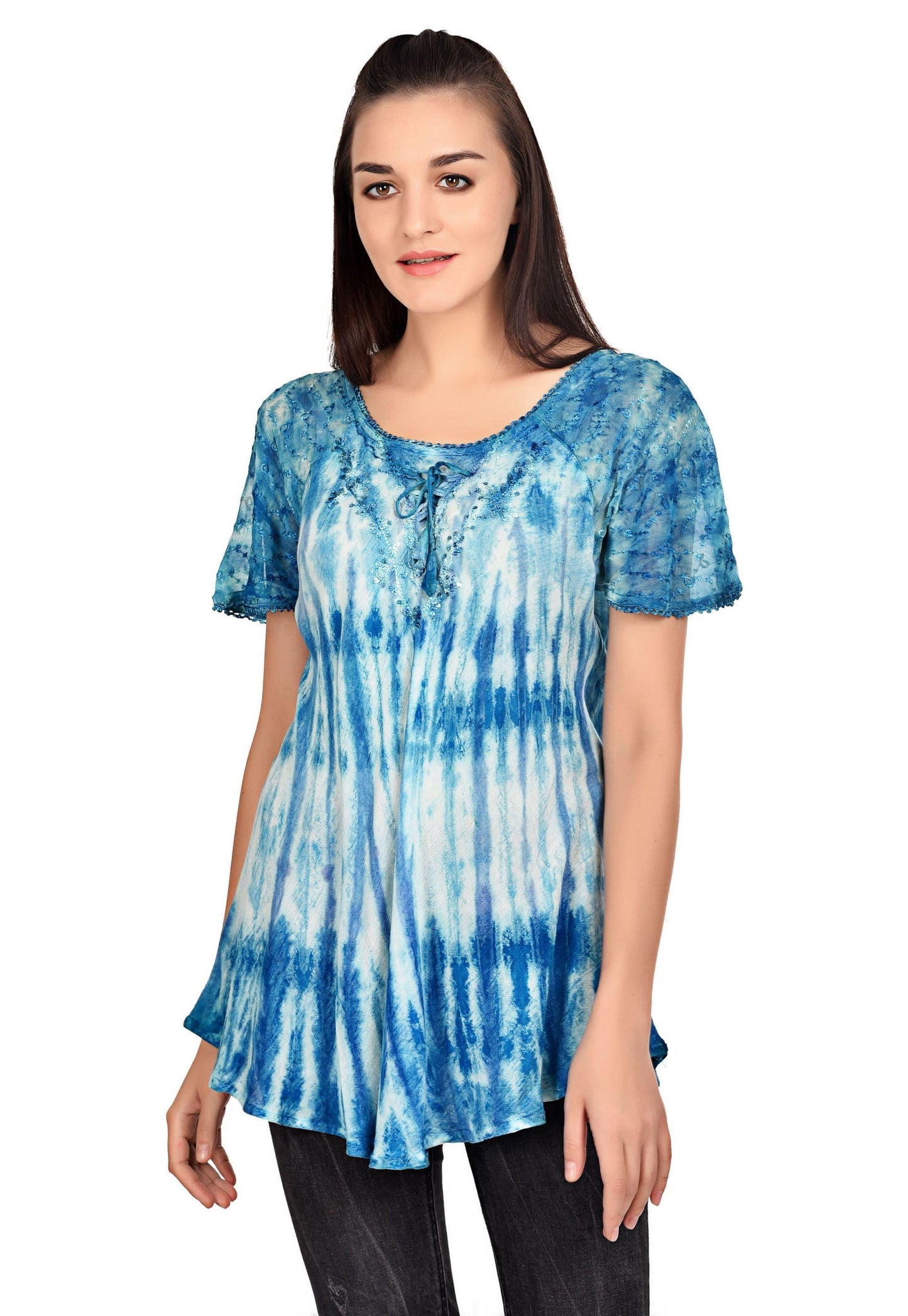 Waterfall Tie Dye Cap Sleeve Blouse 19214
