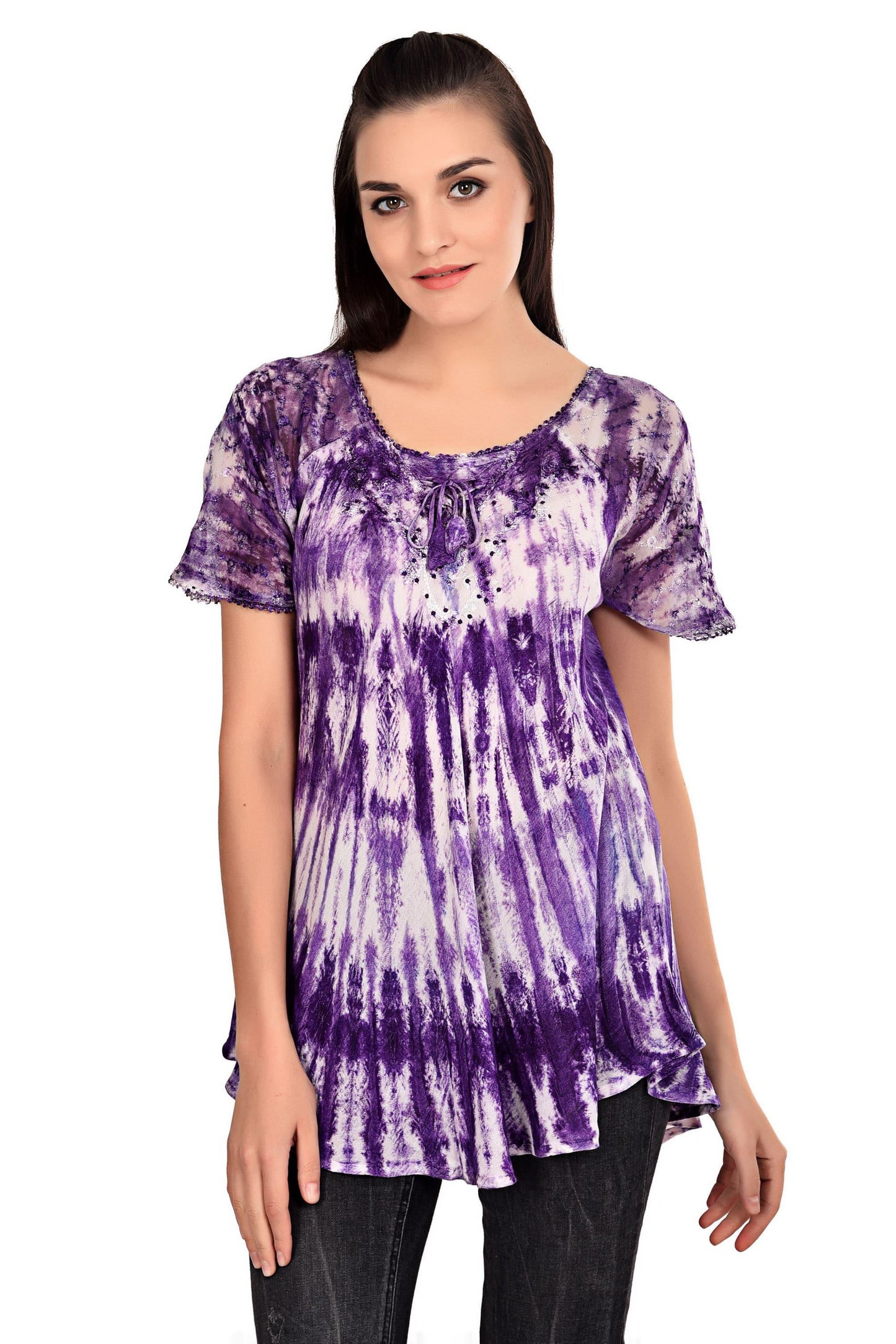 Waterfall Tie Dye Cap Sleeve Blouse 19214