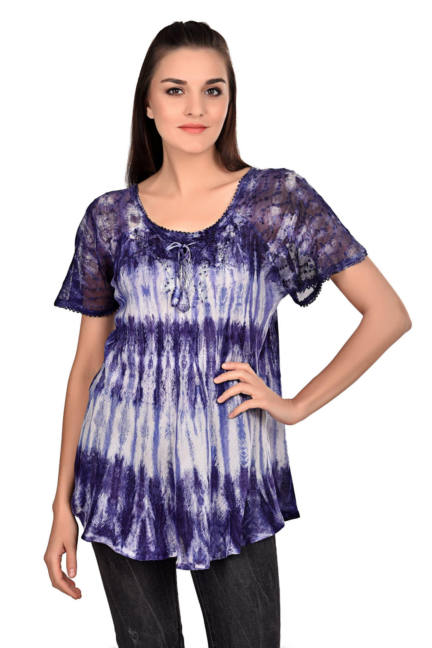 Waterfall Tie Dye Cap Sleeve Blouse 19214