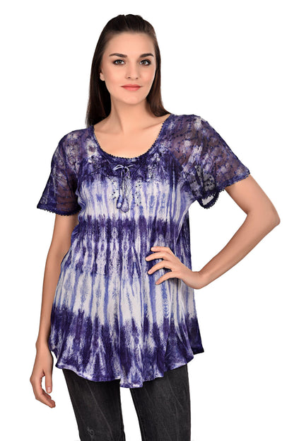 Waterfall Tie Dye Cap Sleeve Blouse 19214