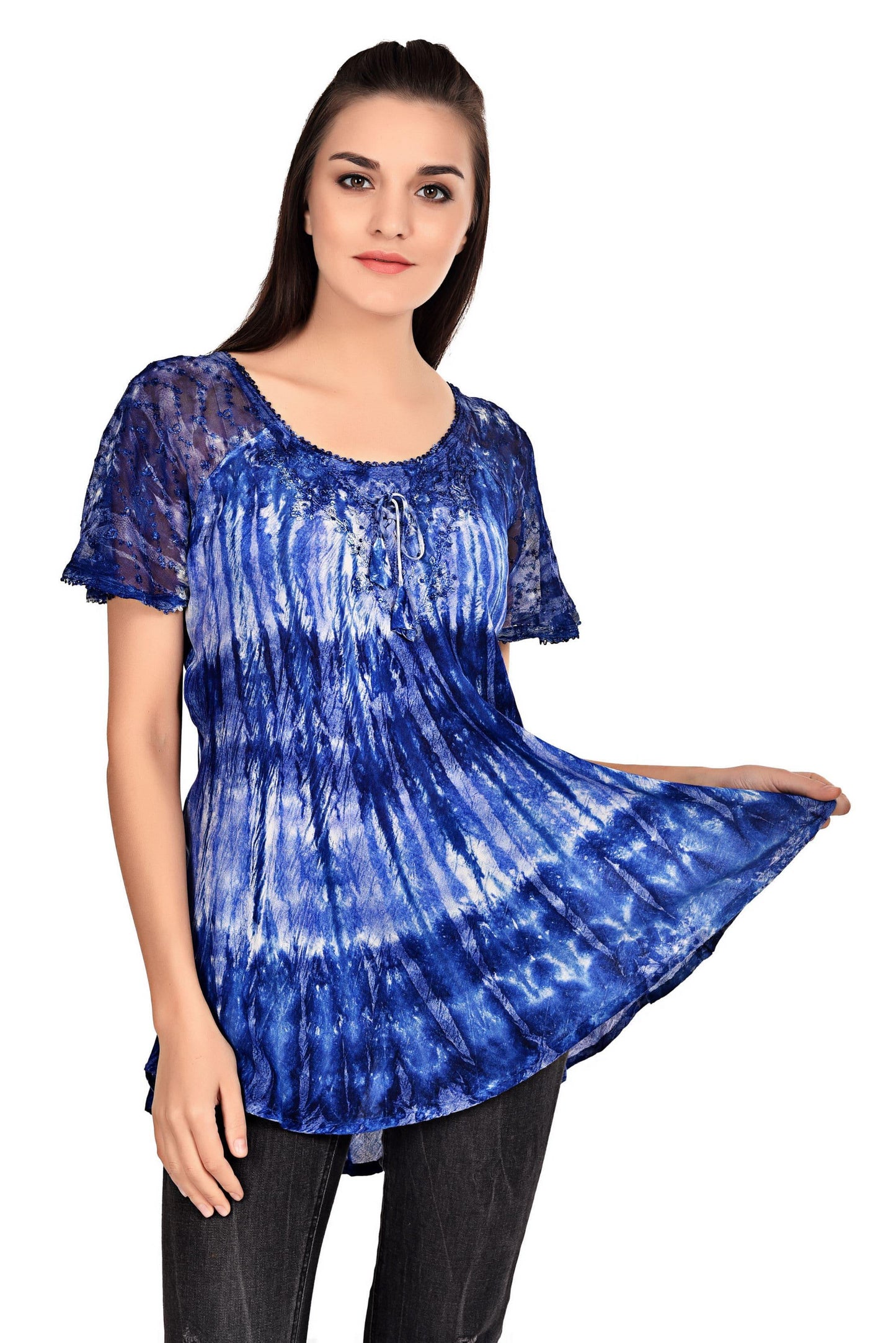 Waterfall Tie Dye Cap Sleeve Blouse 19214