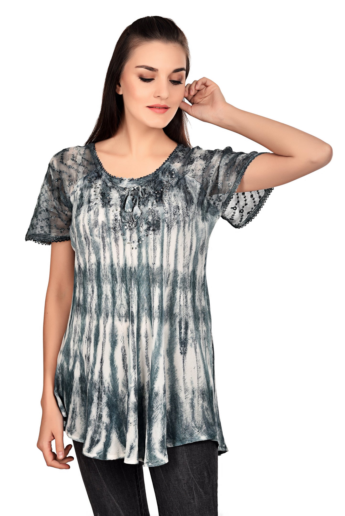 Waterfall Tie Dye Cap Sleeve Blouse 19214