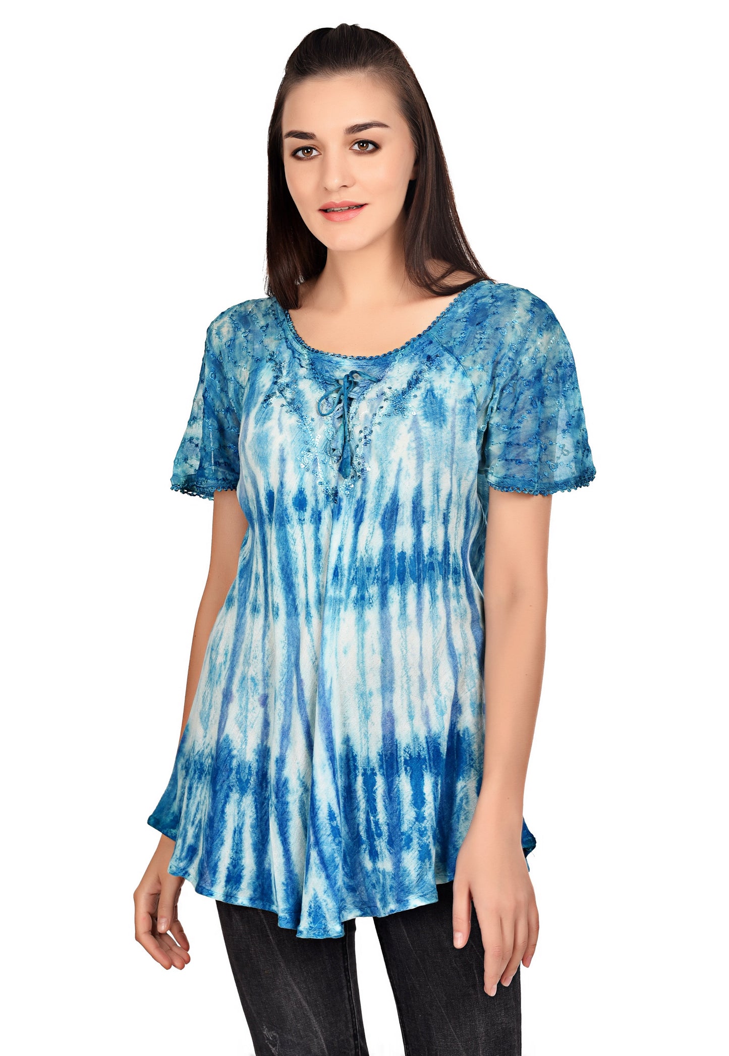 Waterfall Tie Dye Cap Sleeve Blouse 19214
