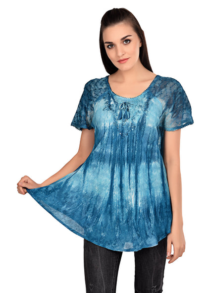 Waterfall Tie Dye Cap Sleeve Blouse 19214