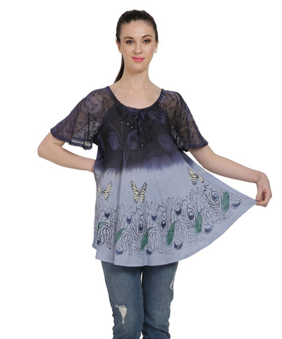 Butterfly Tie Dye Cap Sleeve Blouse TS-2202