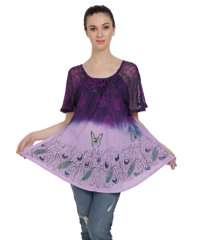 Butterfly Tie Dye Cap Sleeve Blouse TS-2202