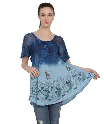 Butterfly Tie Dye Cap Sleeve Blouse TS-2202