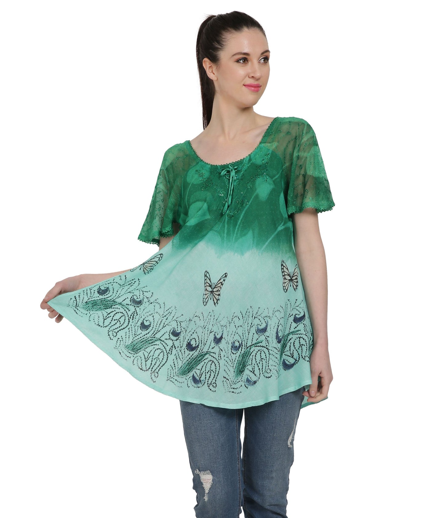 Butterfly Tie Dye Cap Sleeve Blouse TS-2202