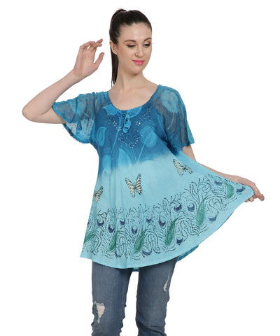 Butterfly Tie Dye Cap Sleeve Blouse TS-2202