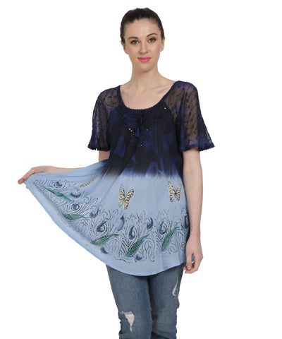 Butterfly Tie Dye Cap Sleeve Blouse TS-2202