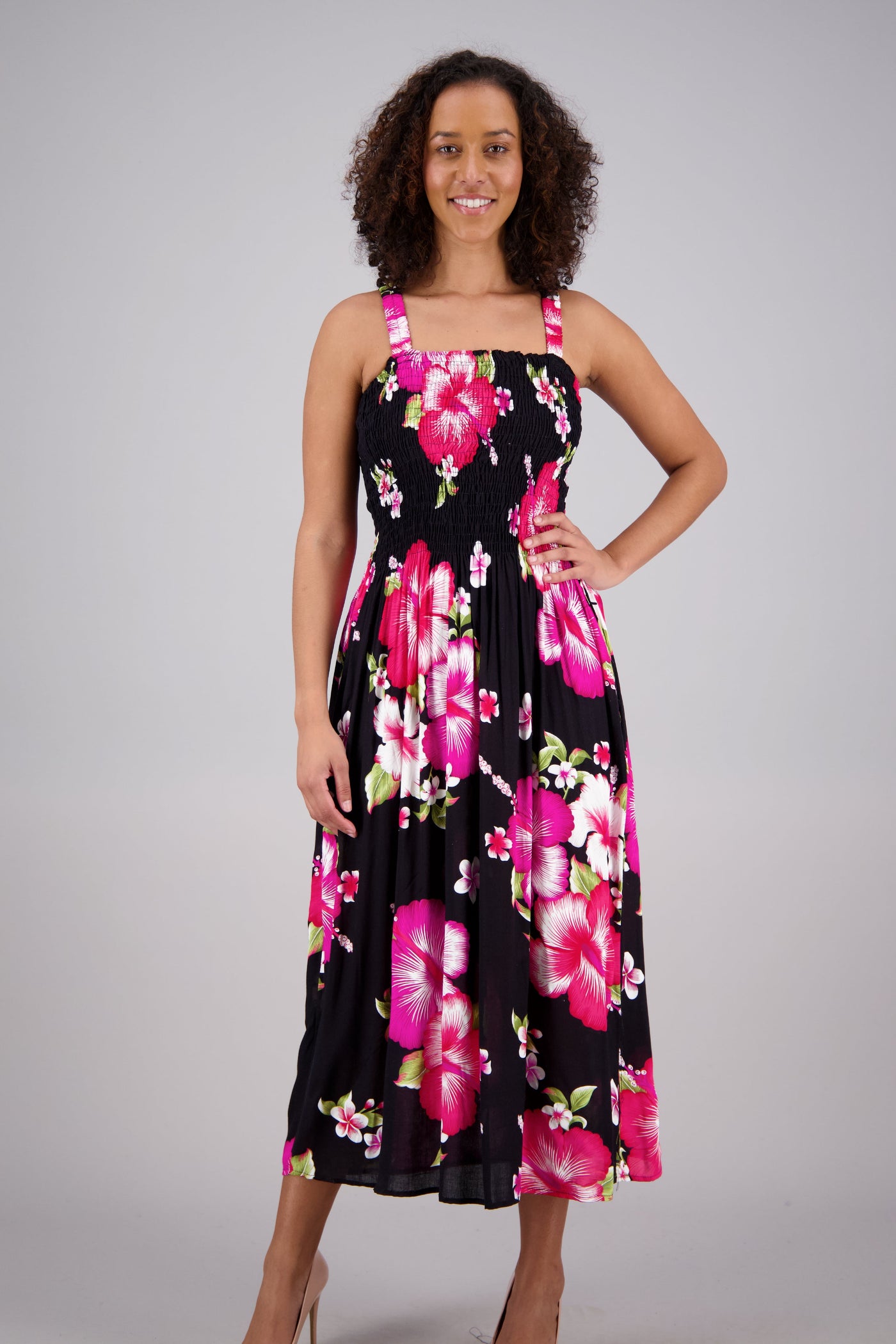 Floral Print Smock Dress One Size Fits Most TH2024