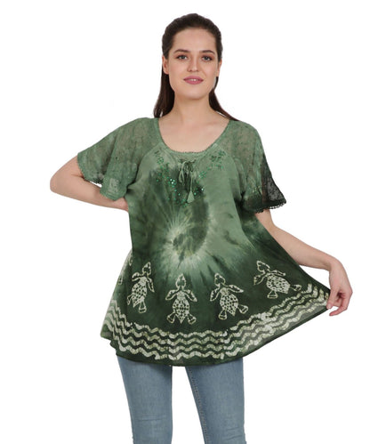 Turtle Block Print Tie Dye Blouse TS-2201