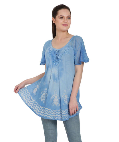 Turtle Block Print Tie Dye Blouse TS-2201
