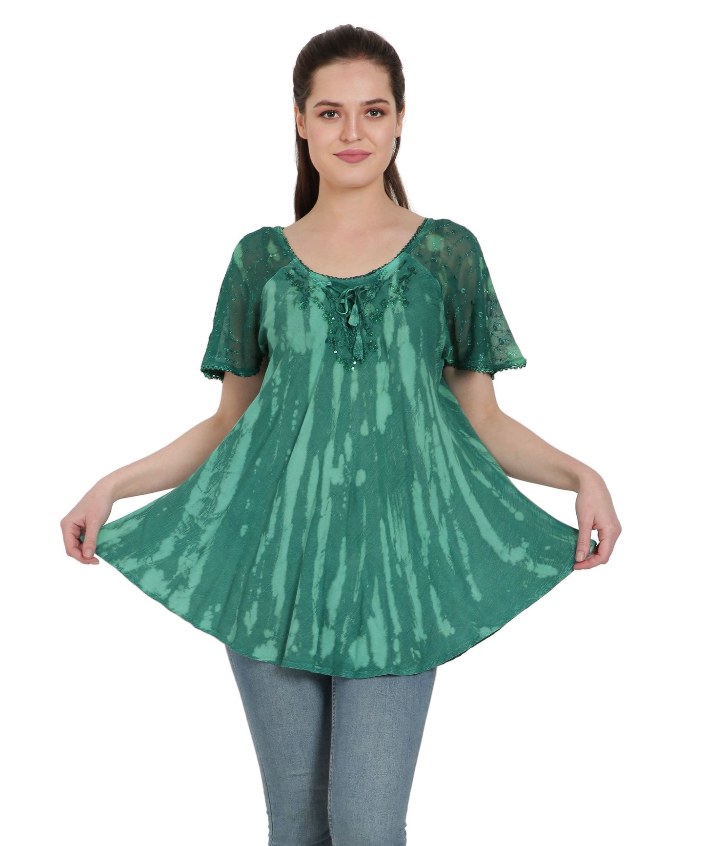 Waterfall Tie Dye Cap Sleeve Blouse TS-2203