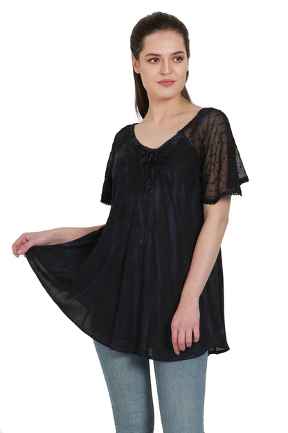 Waterfall Tie Dye Cap Sleeve Blouse TS-2203