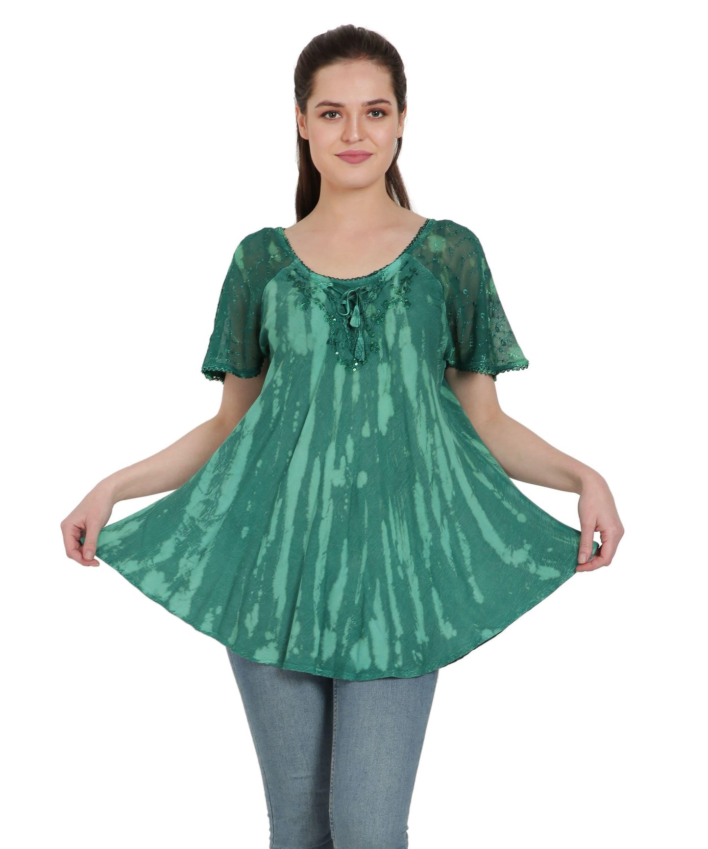 Waterfall Tie Dye Cap Sleeve Blouse TS-2203