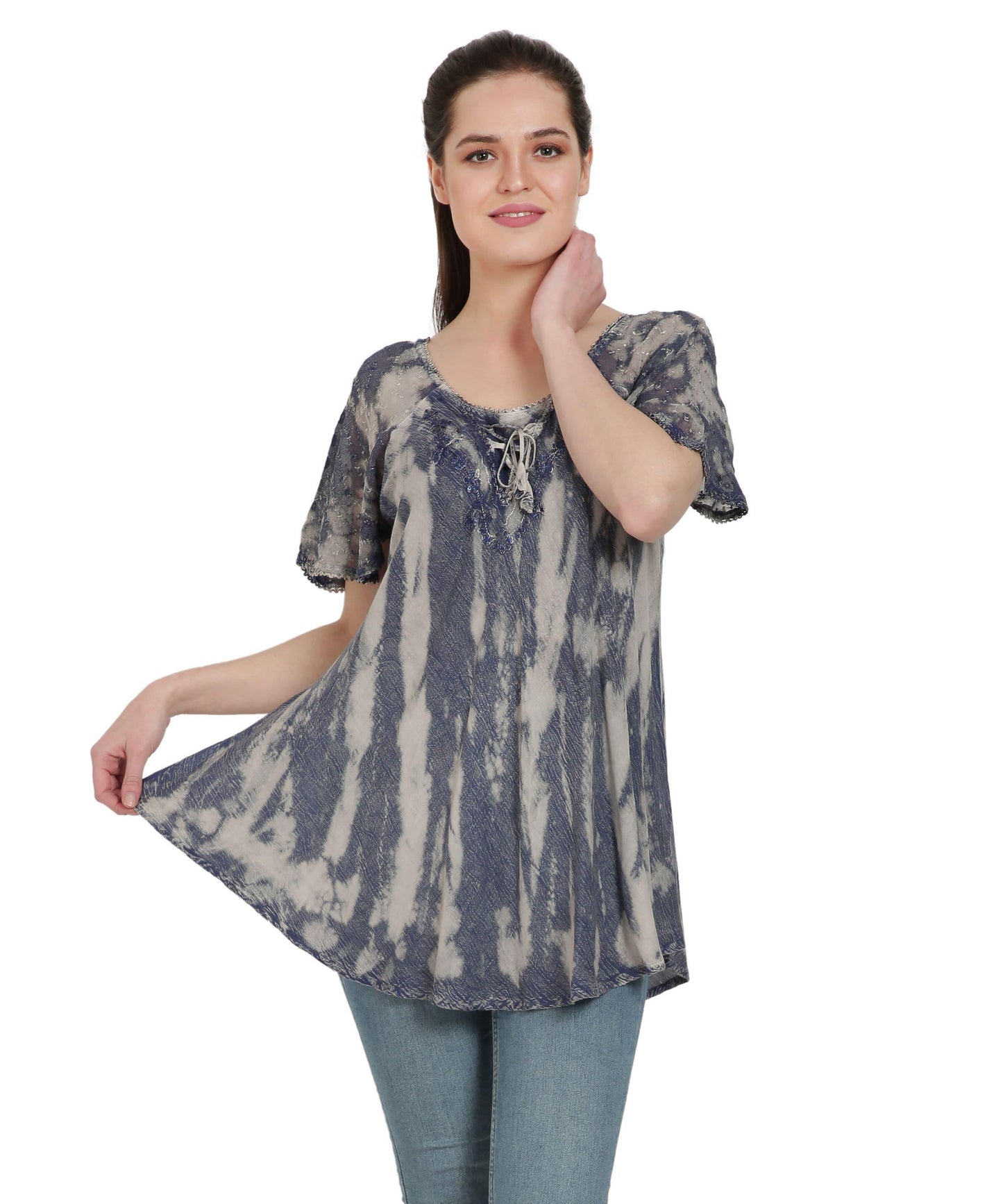 Waterfall Tie Dye Cap Sleeve Blouse TS-2203