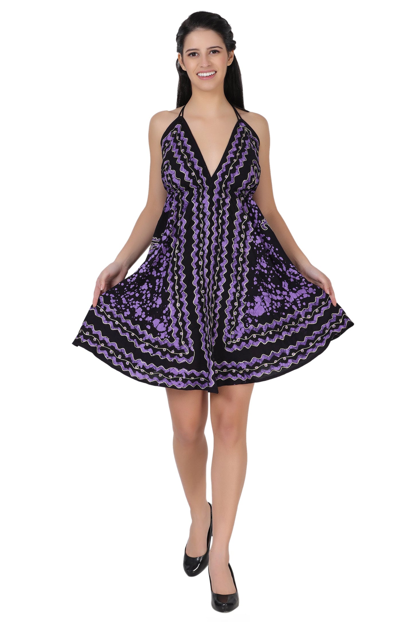 Halter Back Tie Short Batik Dress 1936