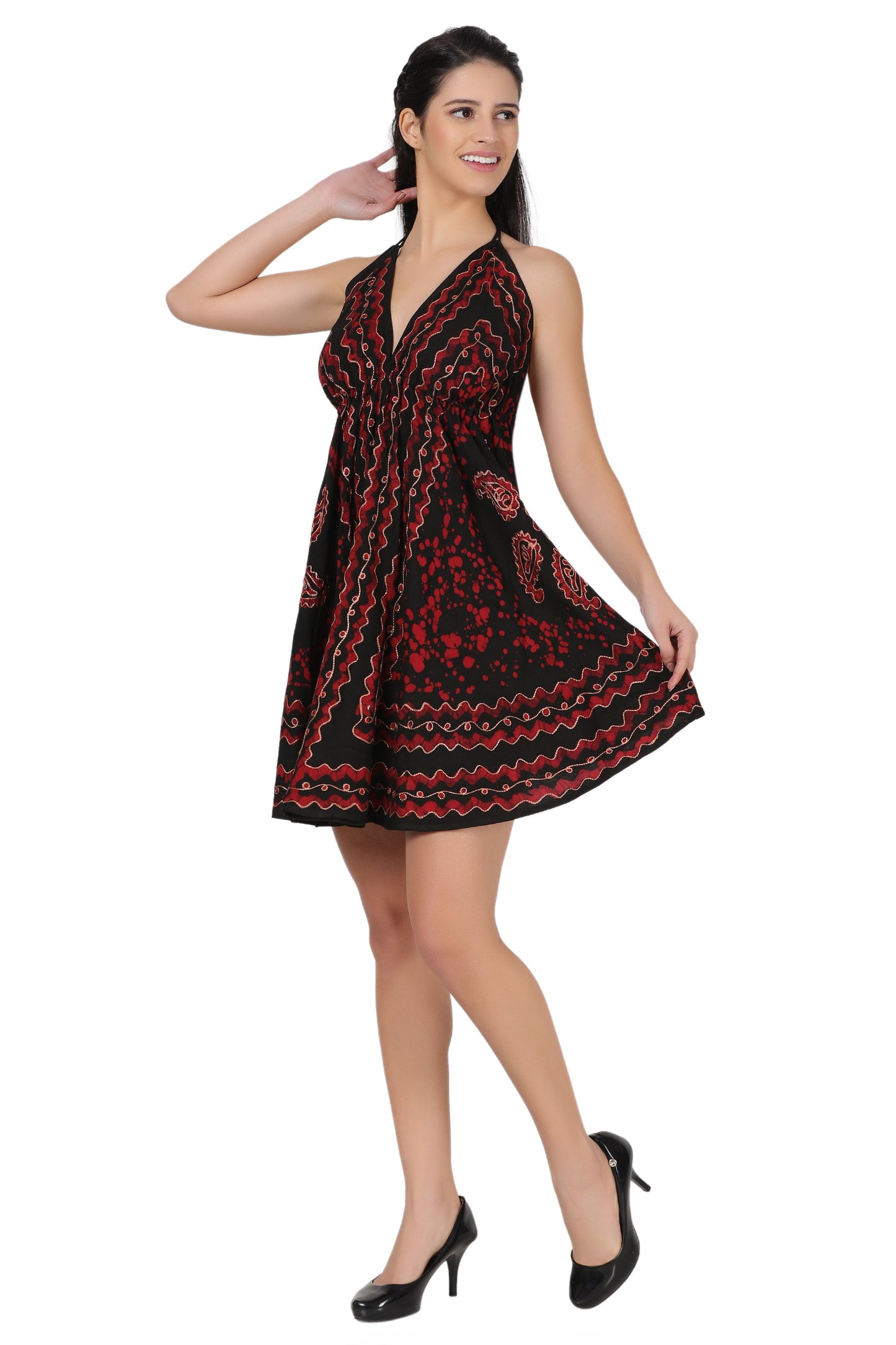 Halter Back Tie Short Batik Dress 1936