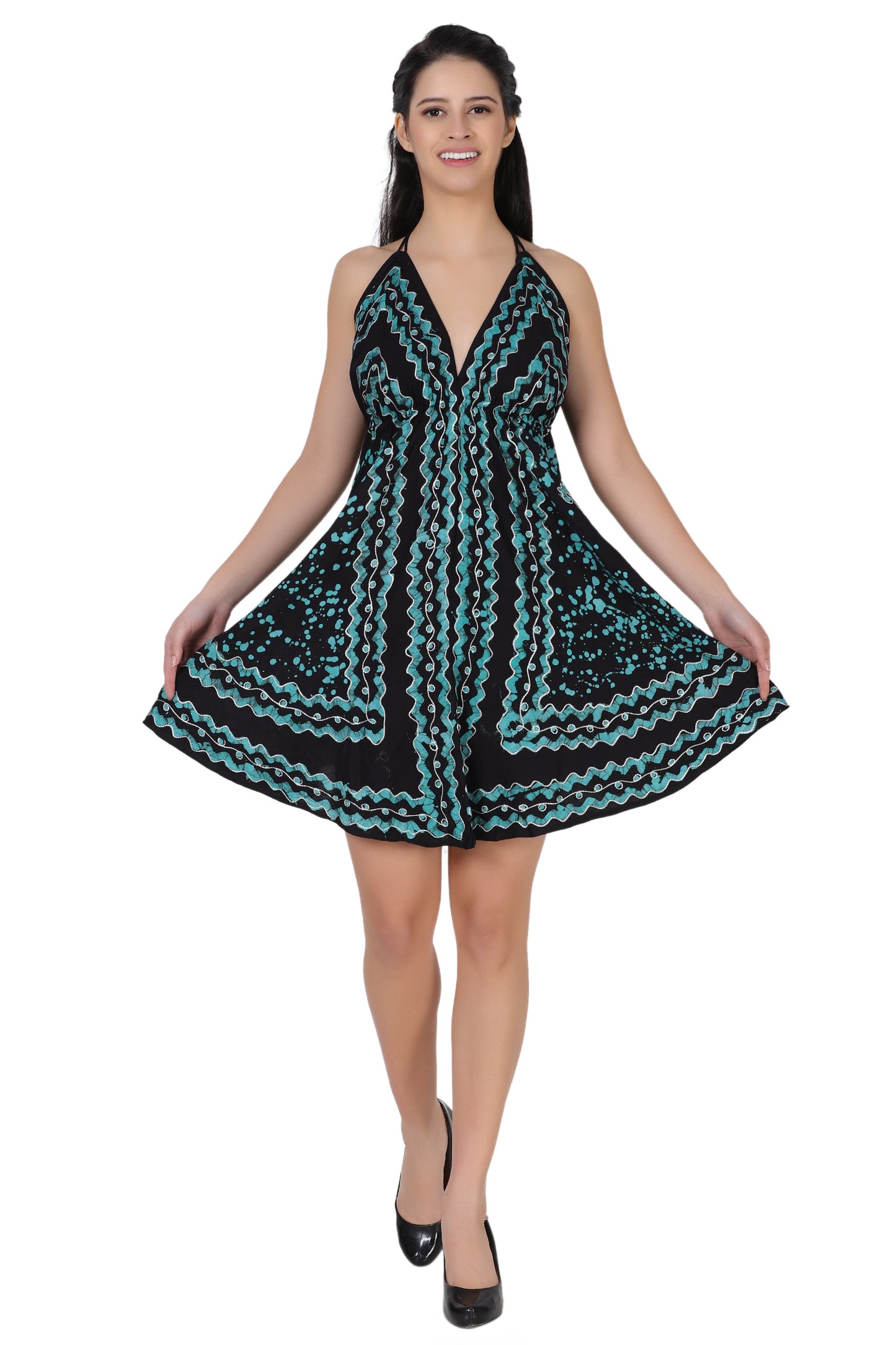 Halter Back Tie Short Batik Dress 1936