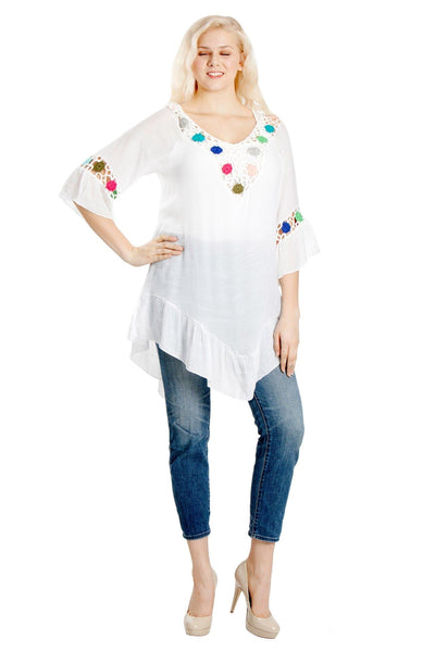 3/4 Sleeve Colorful Crotchet Beach Cover-Up YD976 - Advance Apparels Inc