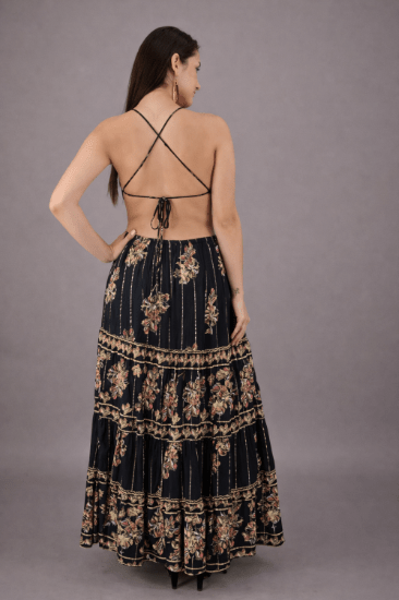 24714 Bohemian Floral Halter Maxi Dres - Advance Apparels Inc