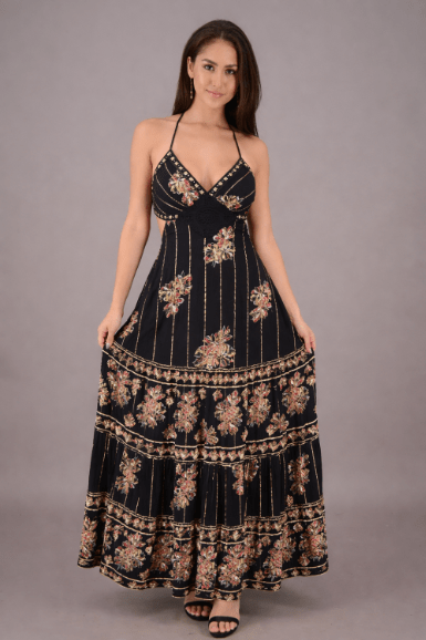 24714 Bohemian Floral Halter Maxi Dres - Advance Apparels Inc