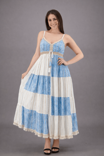 24902 Bohemian Patchwork Tiered Maxi Dress - Advance Apparels Inc
