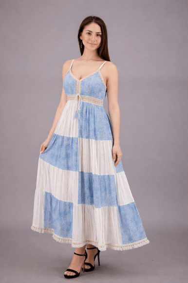 24902 Bohemian Patchwork Tiered Maxi Dress - Advance Apparels Inc