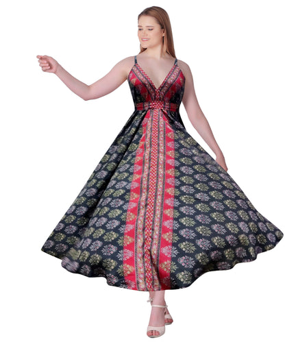 Adjustable Back Printed Silk Dress AB16007
