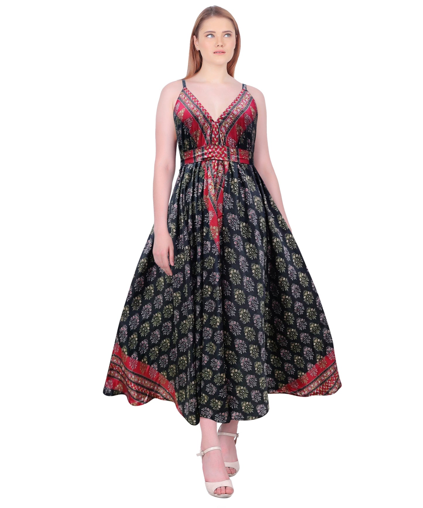 Adjustable Back Printed Silk Dress AB16007